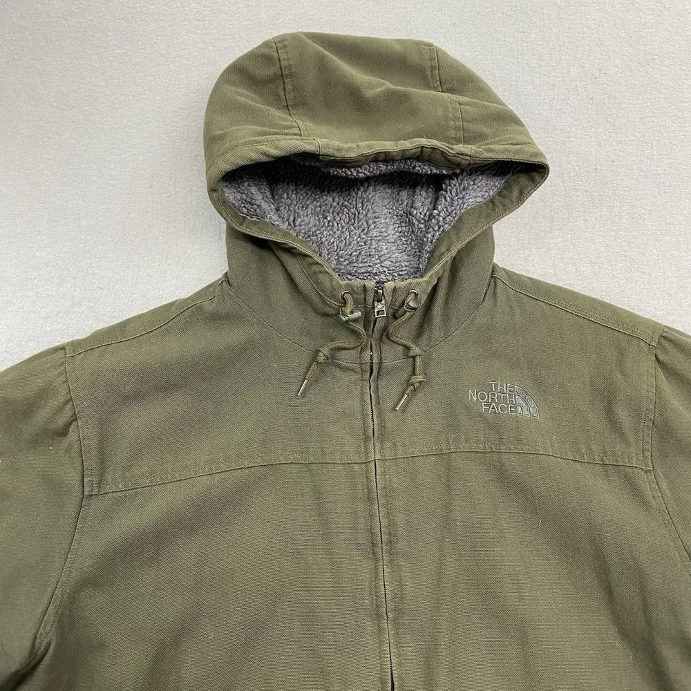Vintage Ther North Face Jacket Mens Large Green Canvas Full Zip Hooded Sherpa